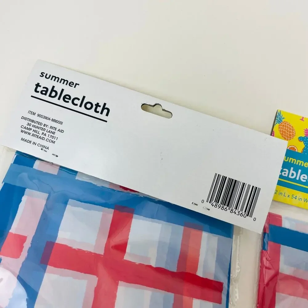 Summer Tablecloth 72in‎ L x 54 in W, Checkered Patterned Red Blue White Colors